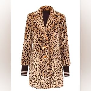 Cabi Josephine Faux Fur Heavy Coat Leopard Print Longline Medium